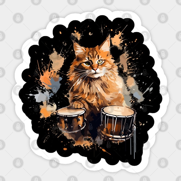 Maine Coon Cat Playing Drums Sticker by Graceful Designs